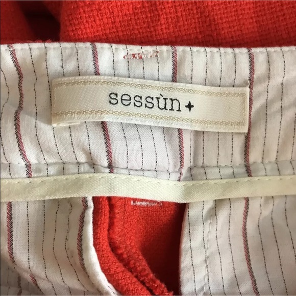 SESSUN Madewell Woven Skinny Pants Orange Cotton Ankle Crop Mid Rise Vibrant - Picture 8 of 12